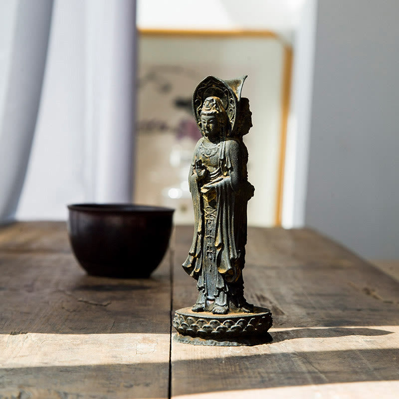 ATELIER-TIBET Statue de Buddha Stones en résine coulée à trois côtés Kwan Yin Avalokitesvara en poudre de fer et rouille Décoration de bureau