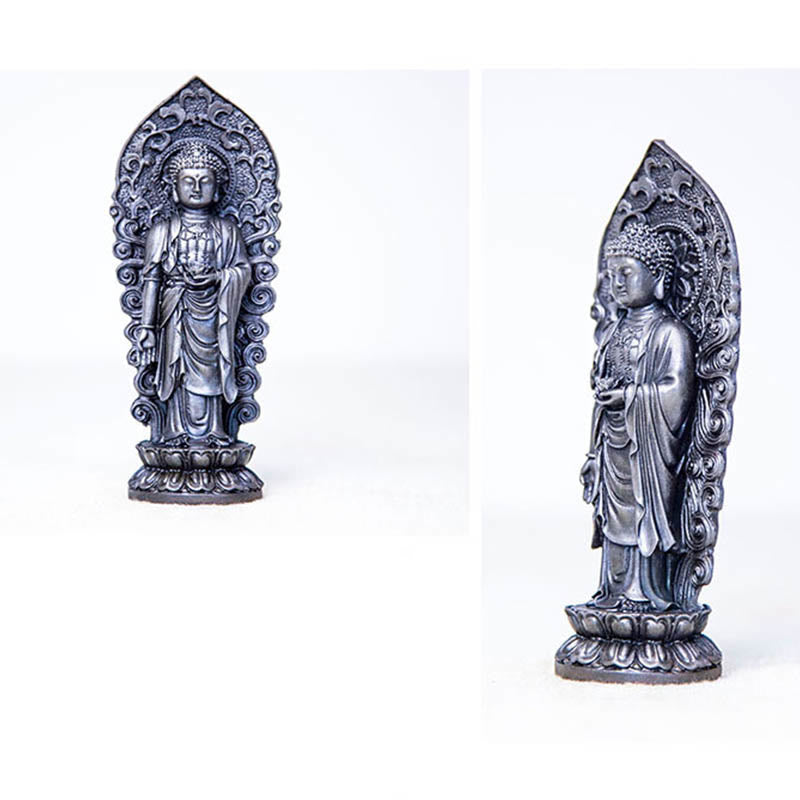 ATELIER-TIBET Statue de Buddha Stones en pierre faite à la main Amitabha Guanyin Avalokitesvara Mahasthamaprapta en poudre de fer et résine coulée rouillée