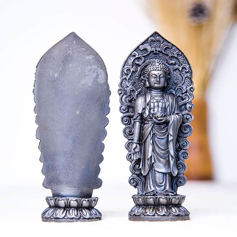 ATELIER-TIBET Statue de Buddha Stones en pierre faite à la main Amitabha Guanyin Avalokitesvara Mahasthamaprapta en poudre de fer et résine coulée rouillée