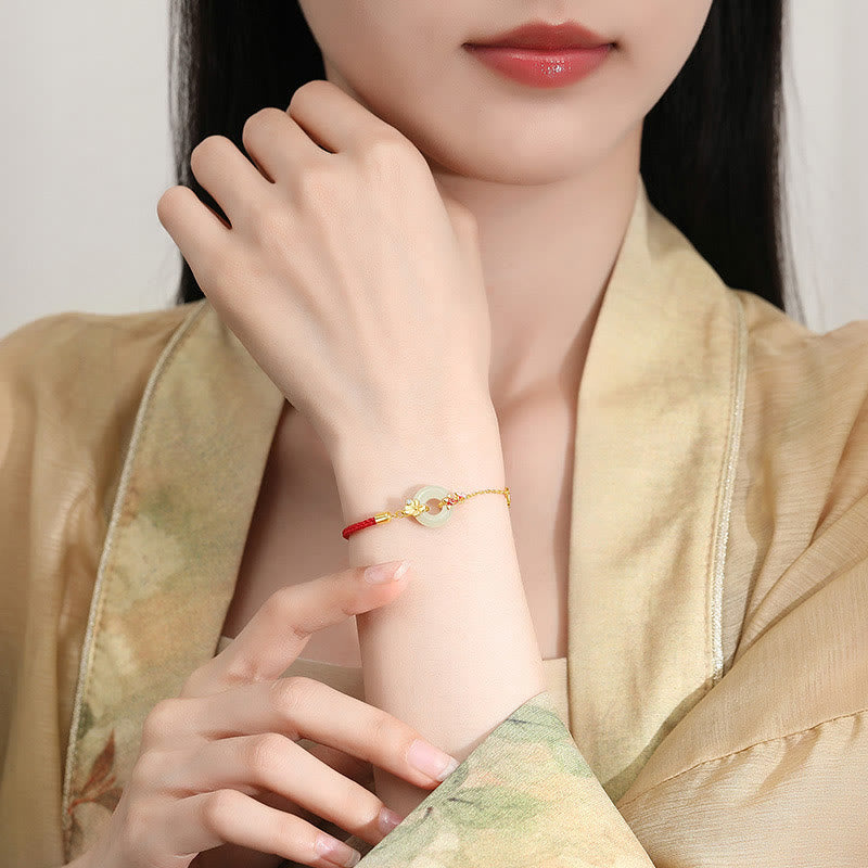 ATELIER-TIBET – Bracelet en Jade Hetian & Cordon Rouge – Symbole de Paix et d’Harmonie – Perle 12 mm