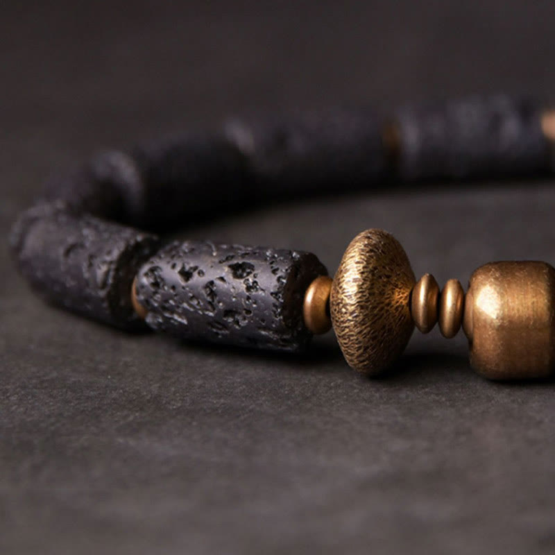 ATELIER-TIBET – Bracelet Spirituel Unisexe en Pierre de Lave & Cuivre – Abondance & Ancrage