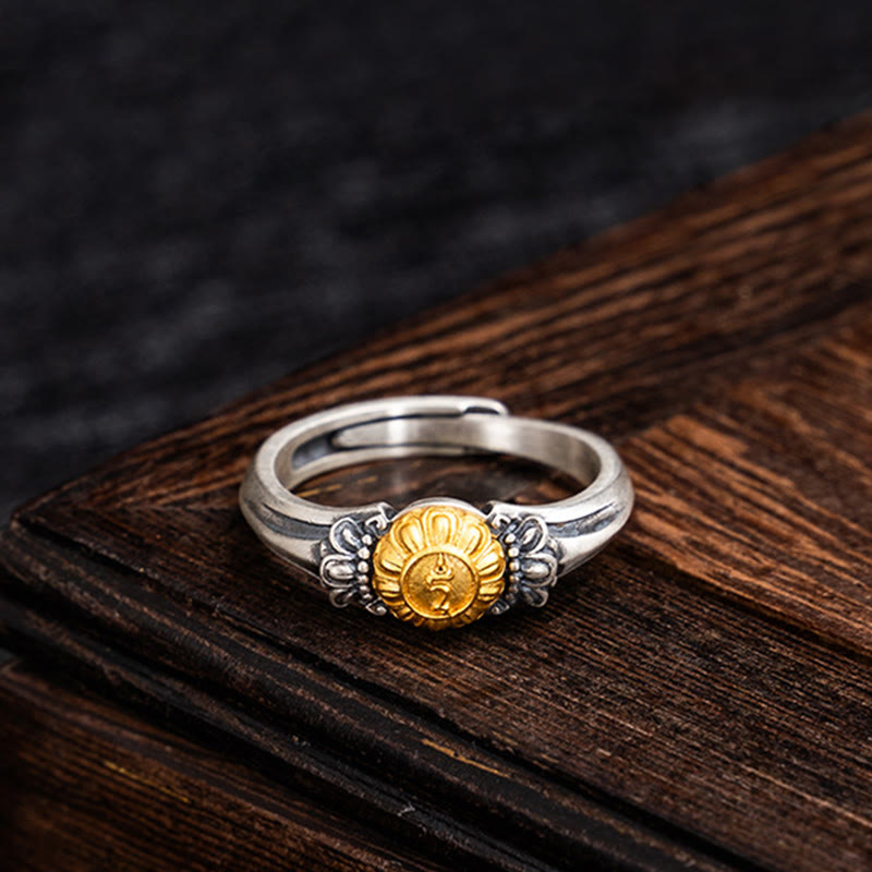 ATELIER-TIBET Bague Tara Argent 925 Plaqué Or Ajustable