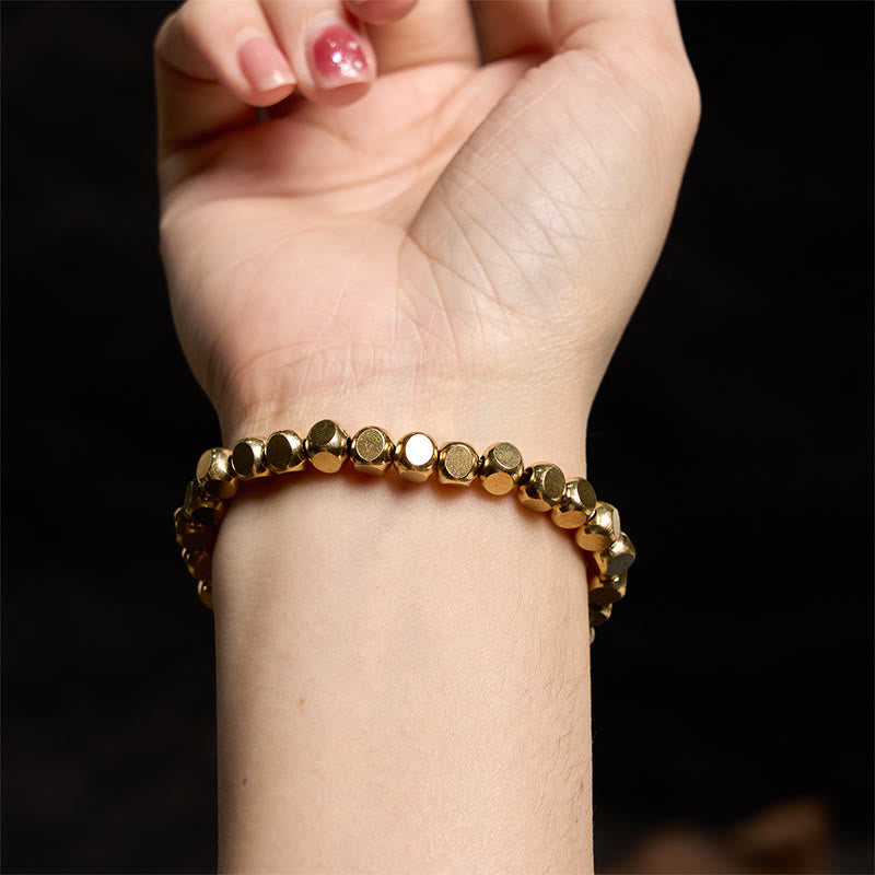 ATELIER-TIBET – Bracelet Porte-Bonheur en Cuivre Pur, Perles Cubiques 6 mm