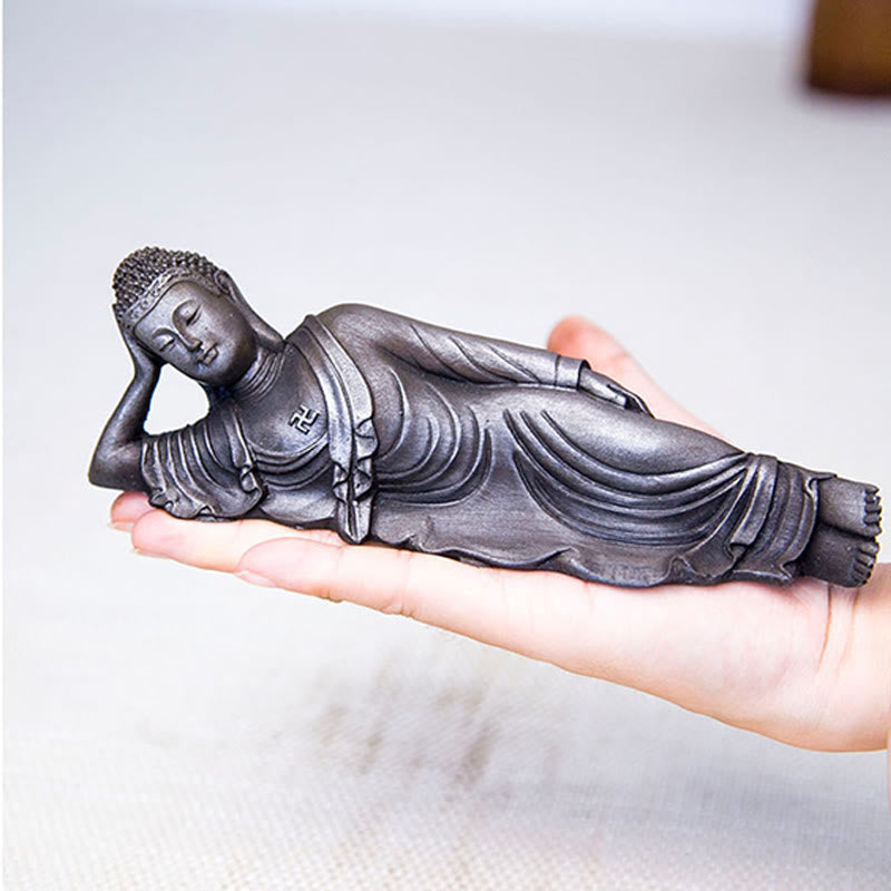 ATELIER-TIBET Bouddha couché Shakyamuni Poudre de fer Rouille Statue en résine coulée Décoration de la maison