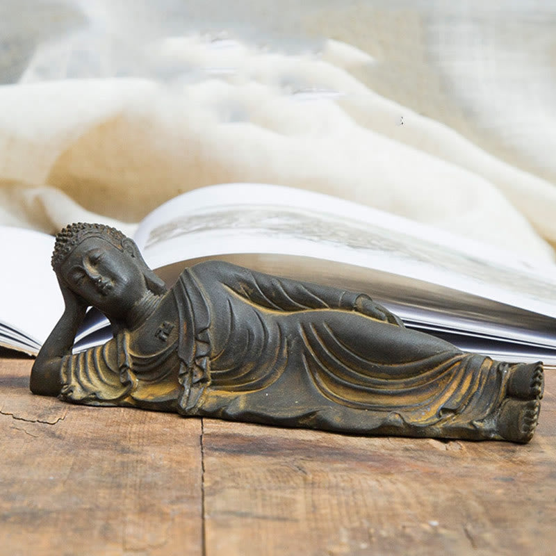 ATELIER-TIBET Bouddha couché Shakyamuni Poudre de fer Rouille Statue en résine coulée Décoration de la maison