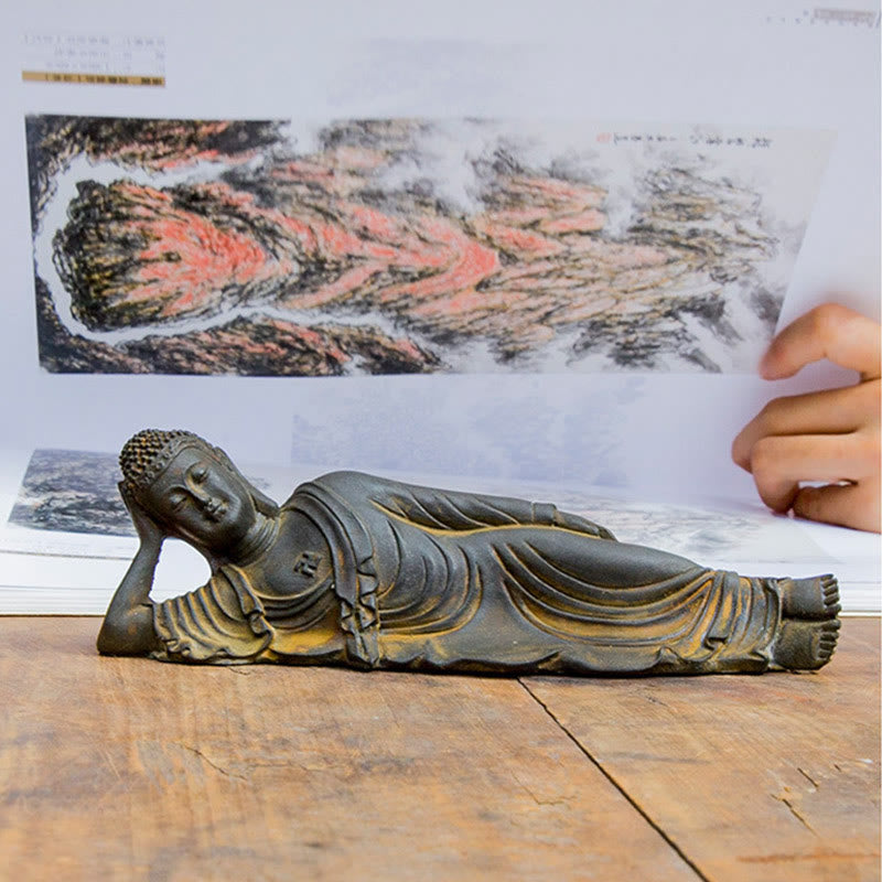 ATELIER-TIBET Bouddha couché Shakyamuni Poudre de fer Rouille Statue en résine coulée Décoration de la maison