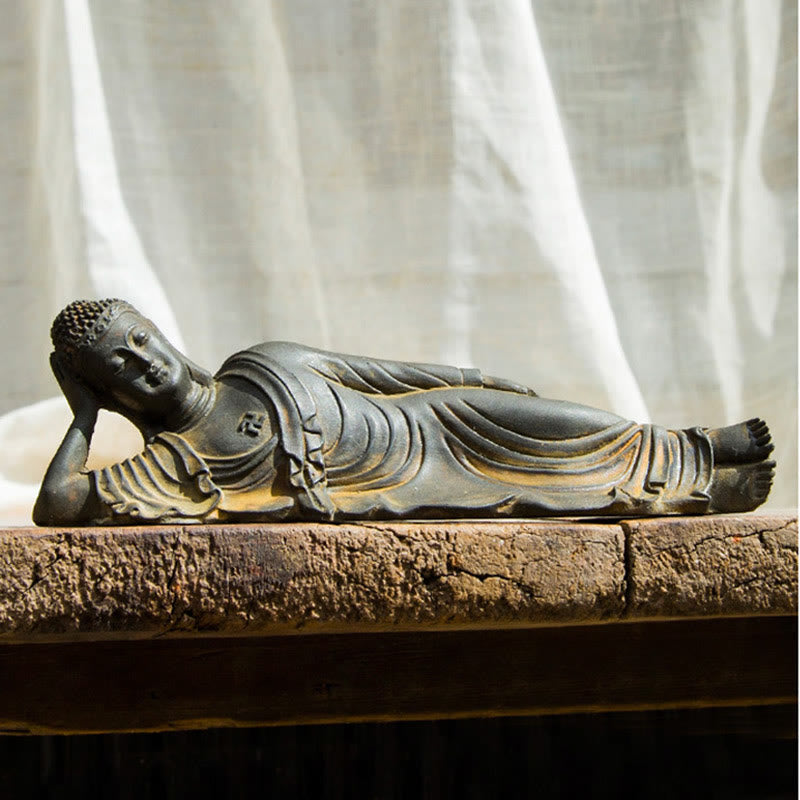 ATELIER-TIBET Bouddha couché Shakyamuni Poudre de fer Rouille Statue en résine coulée Décoration de la maison