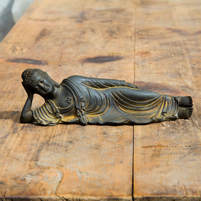 ATELIER-TIBET Bouddha couché Shakyamuni Poudre de fer Rouille Statue en résine coulée Décoration de la maison