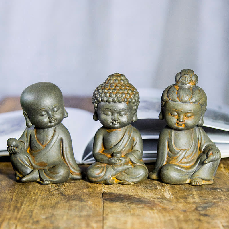 ATELIER-TIBET Pierres faites à la main, Ksitigarbha Kwan Yin Guanyin Avalokitesvara Tathagata, poudre de fer rouille, Statue en résine moulée, décoration de la maison