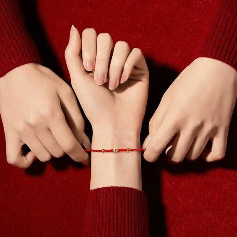 ATELIER-TIBET – Bracelet Porte-Bonheur Fil Rouge & Symbole Fu en Argent Sterling 925