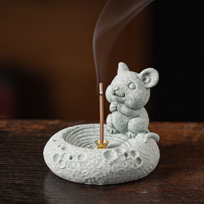 ATELIER-TIBET Brûleur d'encens de guérison du zodiaque chinois en Buddha Stones Décoration de bureau