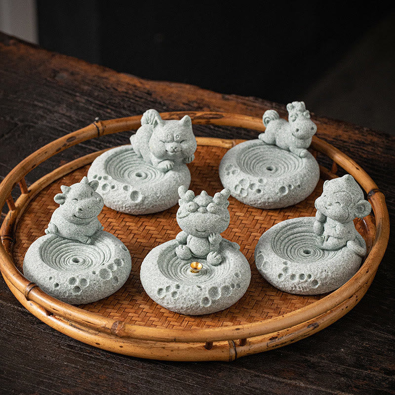 ATELIER-TIBET Brûleur d'encens de guérison du zodiaque chinois en Buddha Stones Décoration de bureau