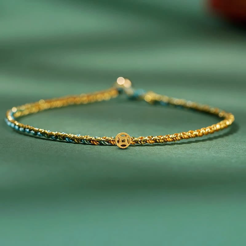ATELIER-TIBET – Bracelet Corde Lotus Porte-Bonheur Coloré (Option Pièce de Cuivre)