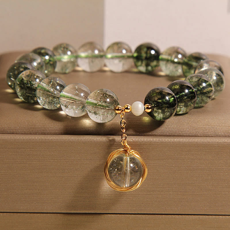 ATELIER-TIBET – Bracelet en Quartz Fantôme Vert Naturel | Croissance & Harmonie Symbolique