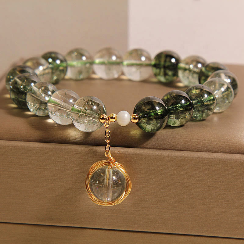 ATELIER-TIBET – Bracelet en Quartz Fantôme Vert Naturel | Croissance & Harmonie Symbolique