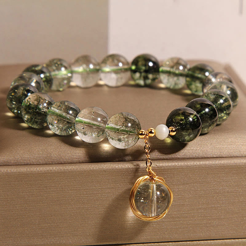 ATELIER-TIBET – Bracelet en Quartz Fantôme Vert Naturel | Croissance & Harmonie Symbolique