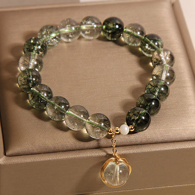 ATELIER-TIBET – Bracelet en Quartz Fantôme Vert Naturel | Croissance & Harmonie Symbolique