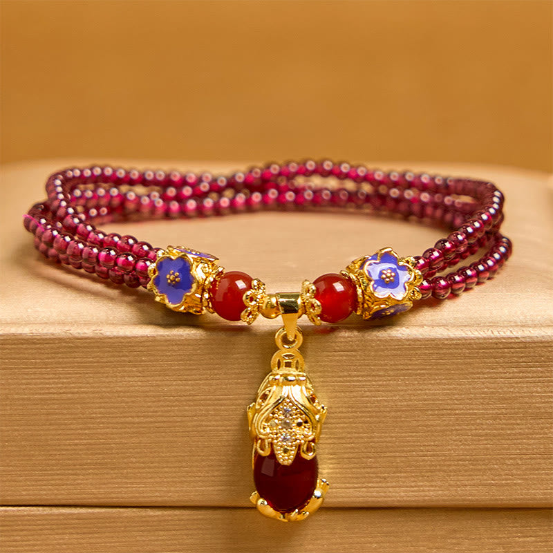 ATELIER-TIBET – Bracelet Pixiu Purification Multicouche en Grenat Naturel 3 mm | Protection & Abondance Symbolique