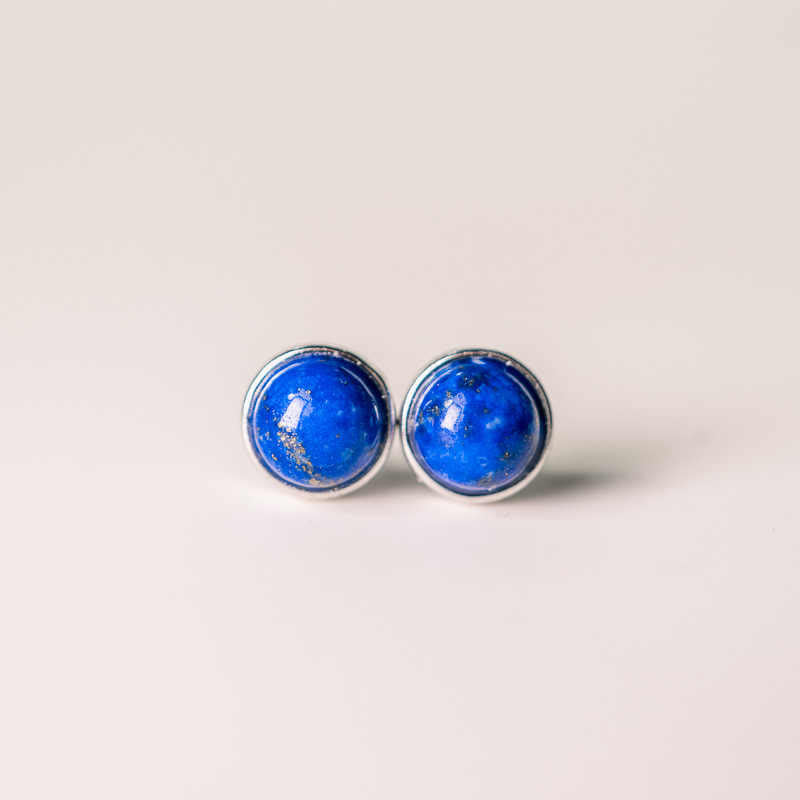 ATELIER-TIBET – Boucles d’Oreilles Clous en Lazurite (Lapis-Lazuli) Naturelle 7 mm – Argent 925