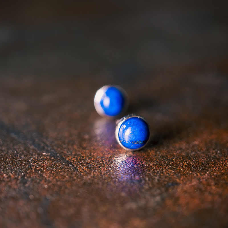 ATELIER-TIBET – Boucles d’Oreilles Clous en Lazurite (Lapis-Lazuli) Naturelle 7 mm – Argent 925
