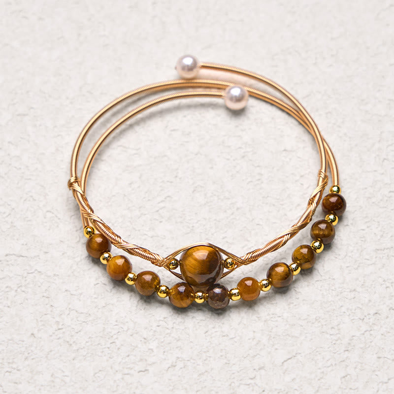ATELIER-TIBET – Bracelet Manchette en Œil de Tigre Naturel & Cuivre Gold Filled 14 Carats | Protection & Confiance Symbolique