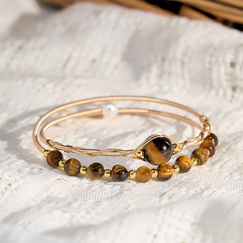 ATELIER-TIBET – Bracelet Manchette en Œil de Tigre Naturel & Cuivre Gold Filled 14 Carats | Protection & Confiance Symbolique