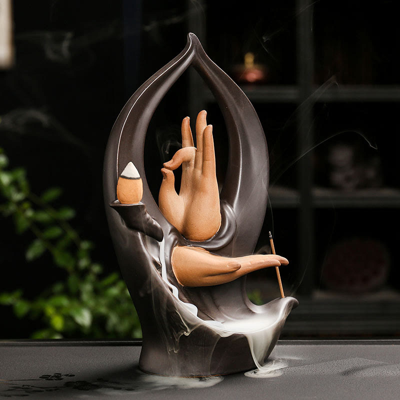 ATELIER-TIBET – Brûleur d’Encens Main de Bouddha Céramique – Artisanat & Fumée à Reflux