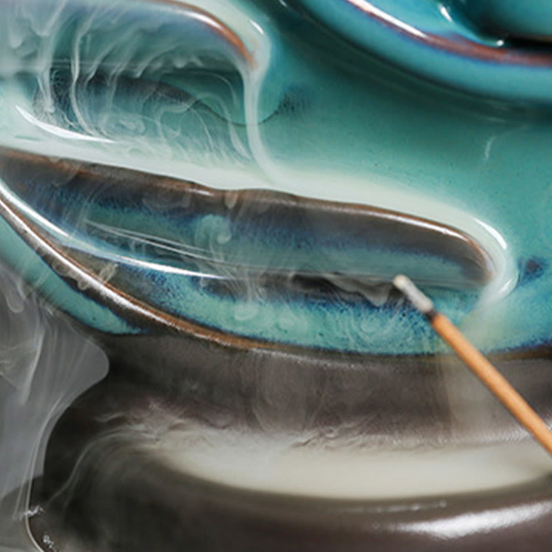 ATELIER-TIBET – Brûleur d’Encens Lune Croissante Bleu en Céramique à Reflux – 12,2 cm