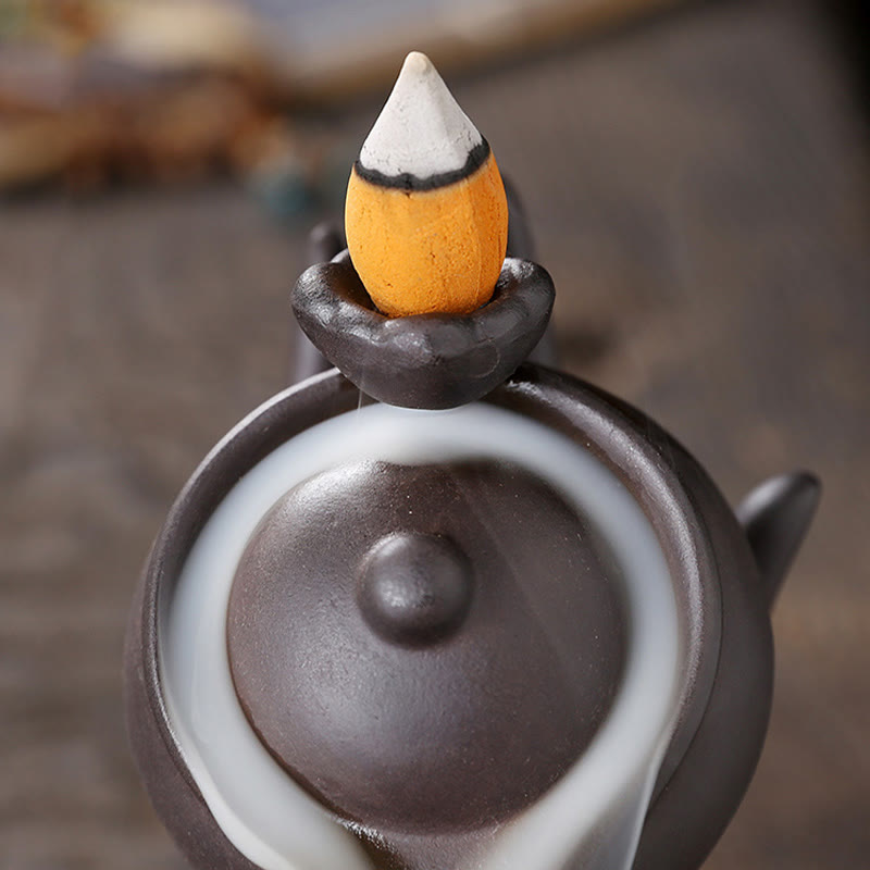 ATELIER-TIBET – Porte-Encens Main de Bouddha Céramique – Effet Fumée à Reflux 13,7 cm