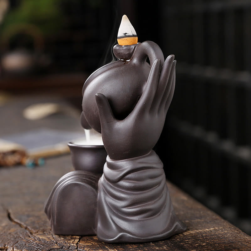ATELIER-TIBET – Porte-Encens Main de Bouddha Céramique – Effet Fumée à Reflux 13,7 cm