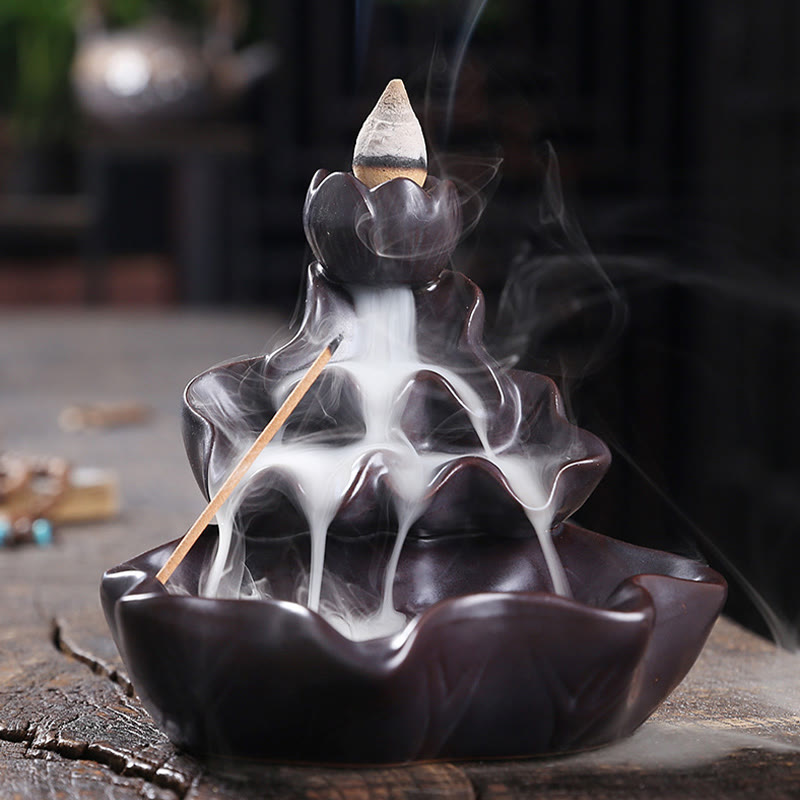 ATELIER-TIBET Porte-Encens à Reflux Lotus avec Poisson Koi en Céramique – 11,5 cm