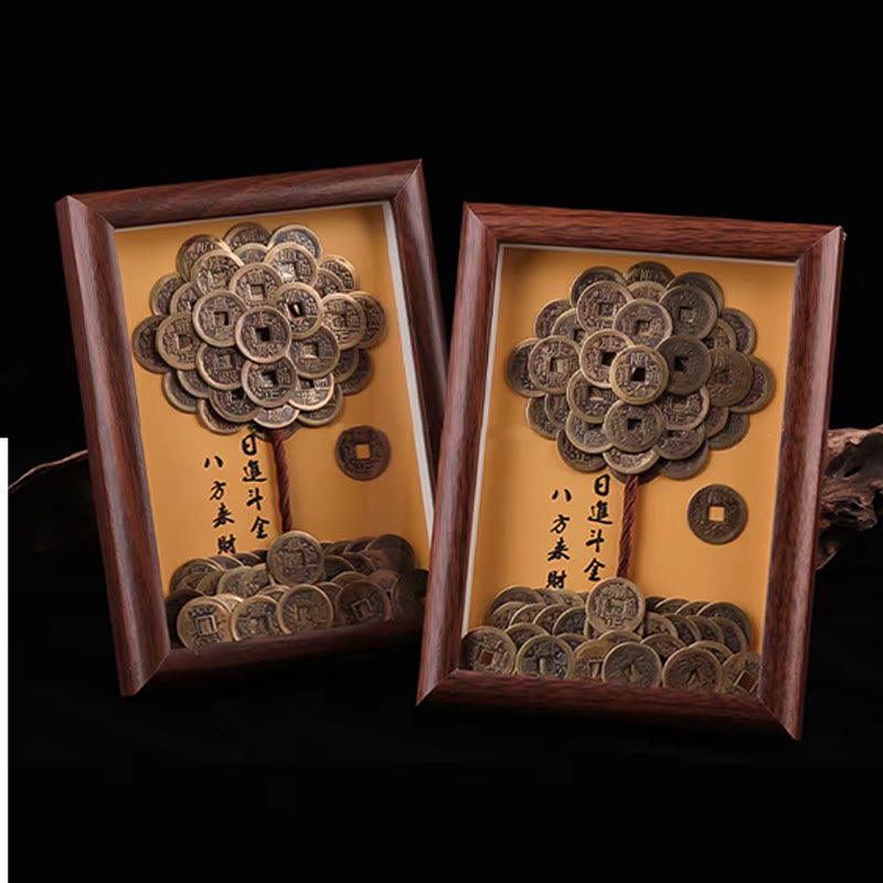 ATELIER-TIBET Arbre à trésors en Buddha Stones , pièces des cinq empereurs, cadre photo décoratif pour la maison, symbole de chance et de protection.