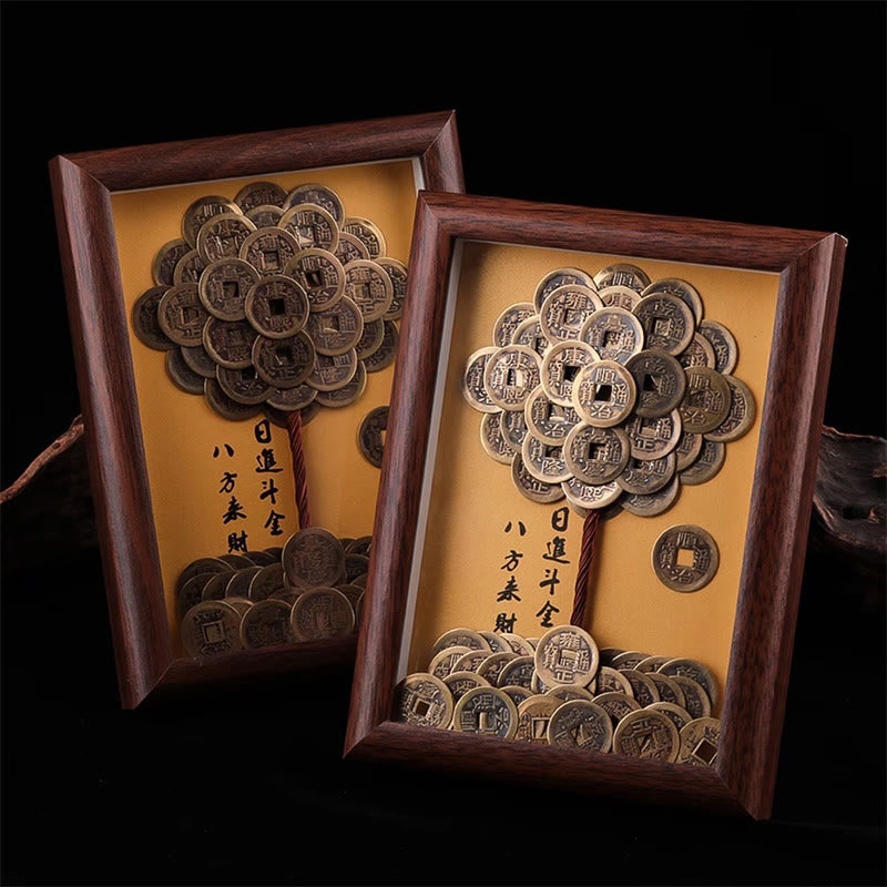 ATELIER-TIBET Arbre à trésors en Buddha Stones , pièces des cinq empereurs, cadre photo décoratif pour la maison, symbole de chance et de protection.