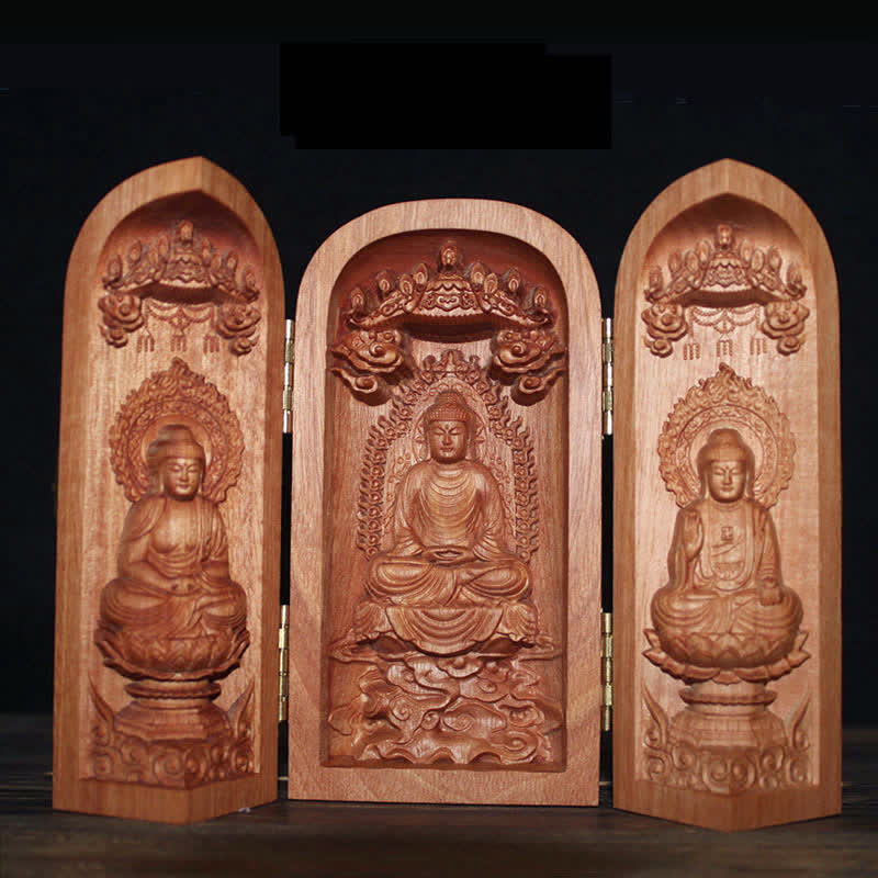 ATELIER-TIBET Autel de décoration pour la maison en bois de cerisier Bouddha Kwan Yin Avalokitesvara Compassion