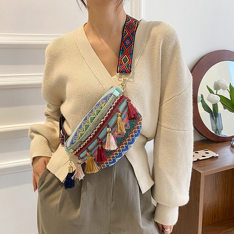ATELIER-TIBET – Sac à bandoulière femme style folklorique – Polyester – 22 cm