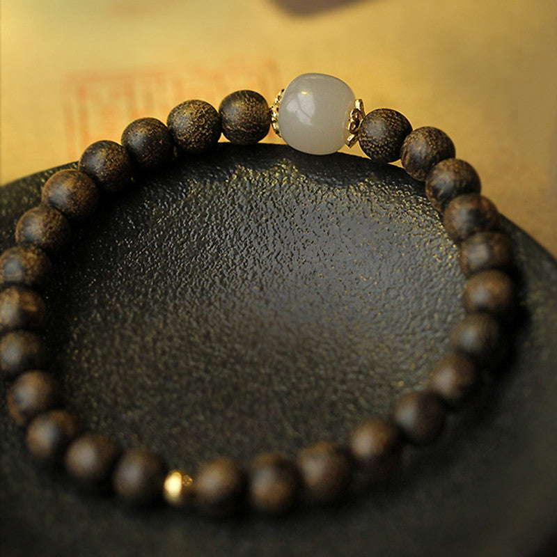 ATELIER-TIBET – Bracelet Force & Calme en Jade Naturel et Bois d’Agar | Équilibre & Sérénité