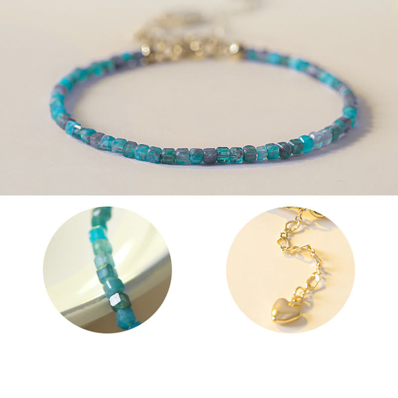 ATELIER-TIBET Bracelet Apatite 2,5 mm et Cœur Plaqué Or 14K