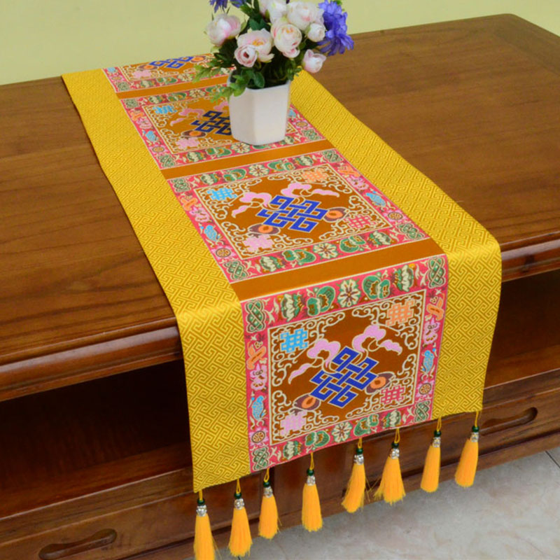 ATELIER-TIBET – Tapis d’Autel de Méditation avec Vajra Tibétain et Symboles Auspicieux | 95 × 33 cm