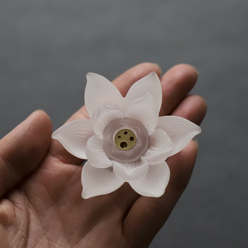ATELIER-TIBET – Porte-Encens Lotus Blanc en Cristal Liuli – Méditation & Sérénité