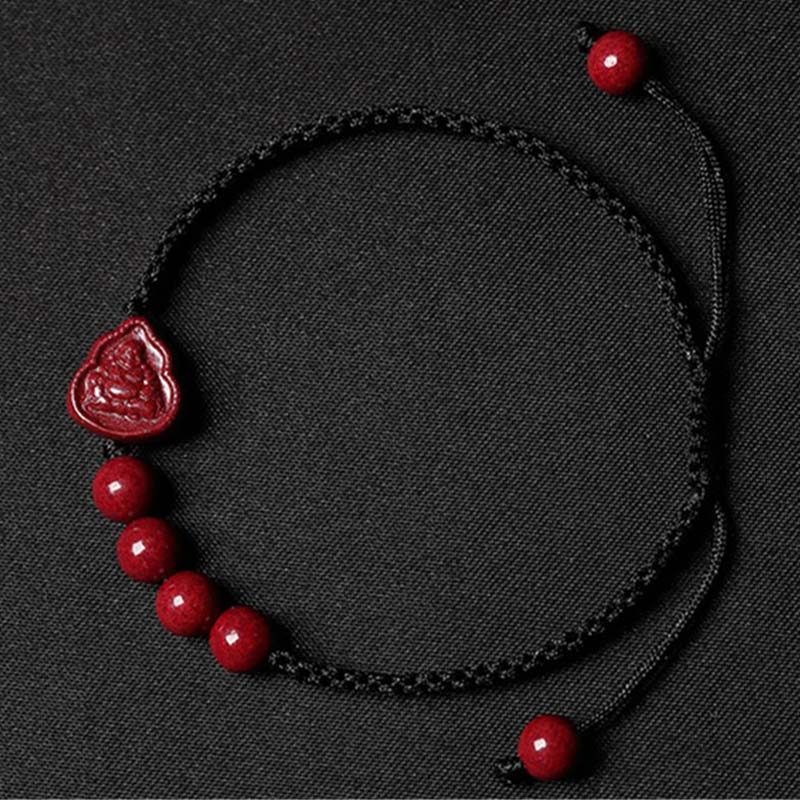 ATELIER-TIBET Bracelet Cinabre & Bouddha Rieur – Ajustable 14–20 cm