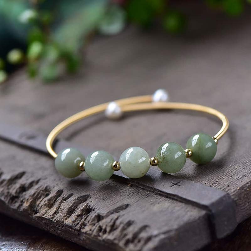 ATELIER-TIBET – Bracelet Ajustable en Jade Naturel « Abondance & Prospérité »