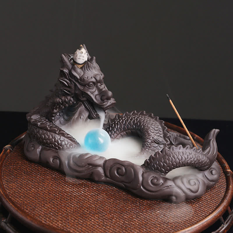 ATELIER-TIBET – Brûleur Dragon Argile Pourpre – Symbole de Chance et Protection