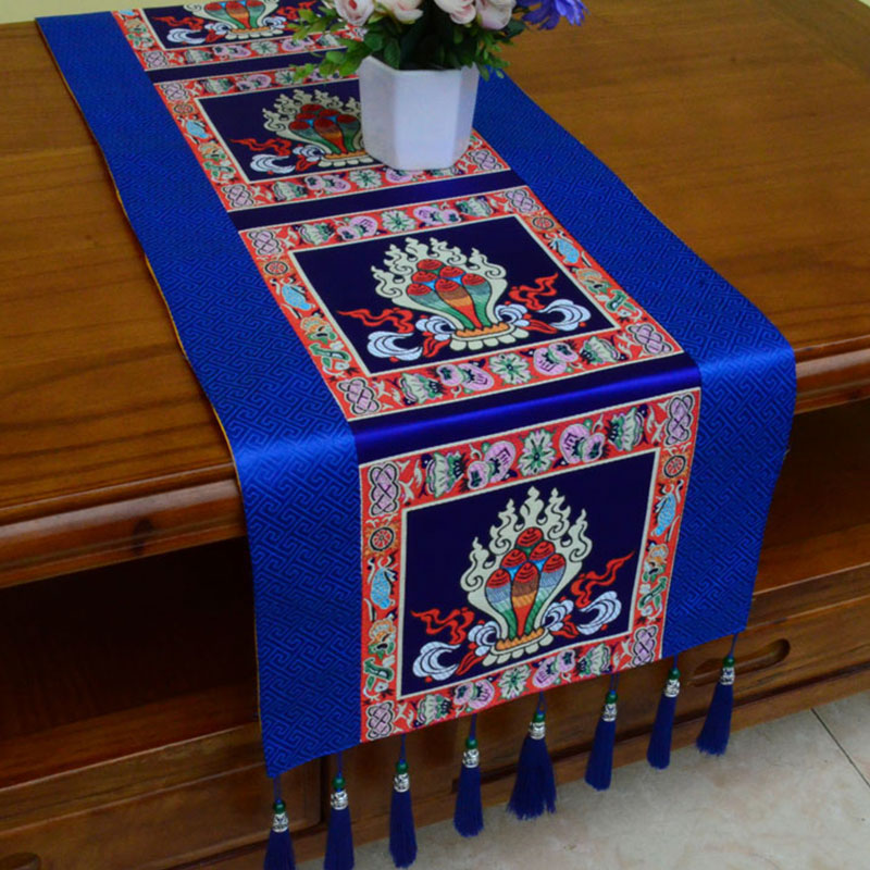 ATELIER-TIBET – Tapis d’Autel de Méditation avec Vajra Tibétain et Symboles Auspicieux | 95 × 33 cm