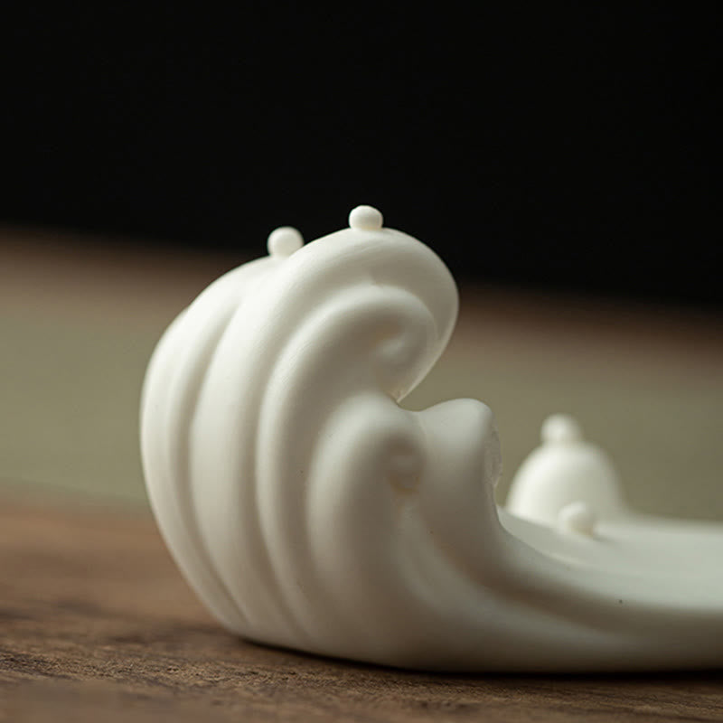 ATELIER-TIBET Brûleur d'encens en céramique représentant un moine Bouddha et une vague de mer
