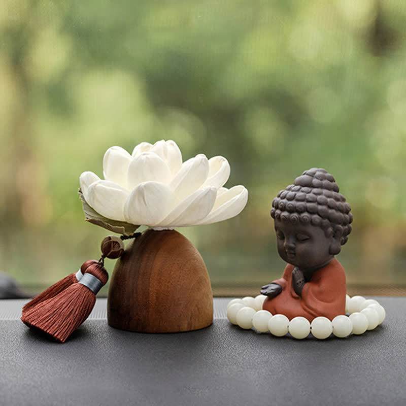 ATELIER-TIBET – Statue Bouddha en Bois de Pêcher Noir 5,4 cm | Décoration Zen Fleur