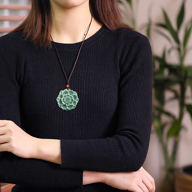ATELIER-TIBET – Collier en Jade Naturel avec Pendentif Éléphant en Argent Sterling 925