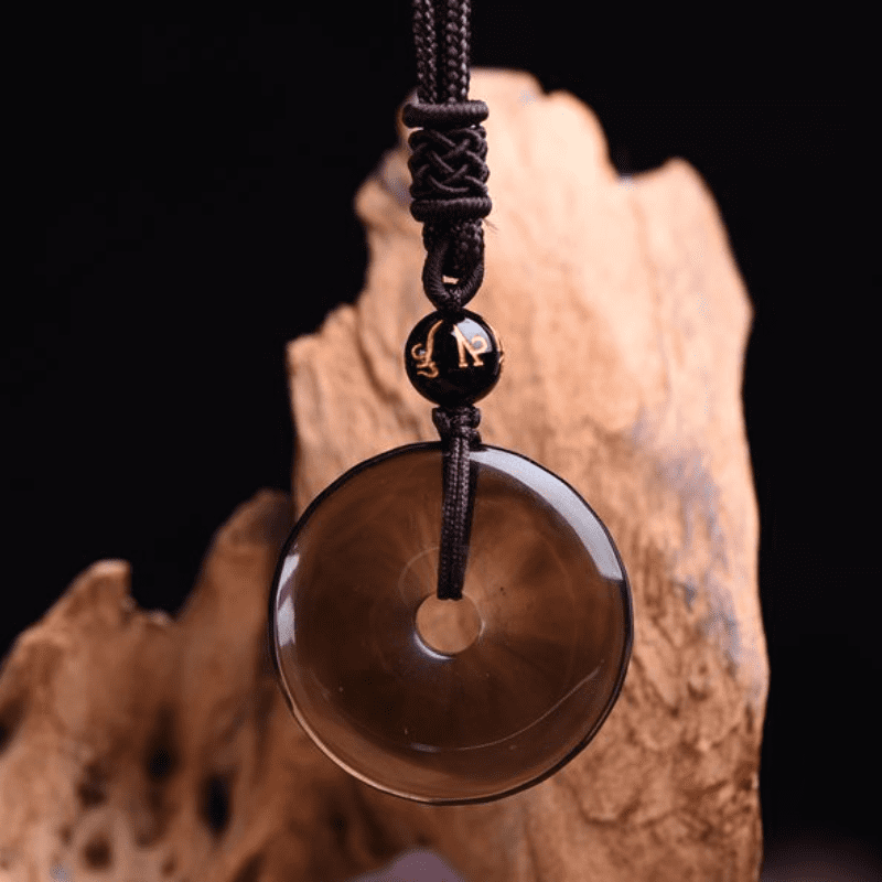 ATELIER-TIBET – Collier de Protection en Obsidienne Naturelle – Pendentif Circulaire Triple Pierre – Unisexe