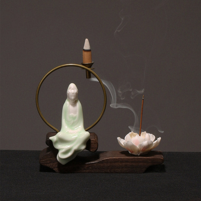 ATELIER-TIBET – Brûleur d’Encens de Méditation en Céramique Lotus à Reflux