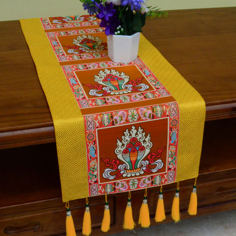 ATELIER-TIBET – Tapis d’Autel de Méditation avec Vajra Tibétain et Symboles Auspicieux | 95 × 33 cm