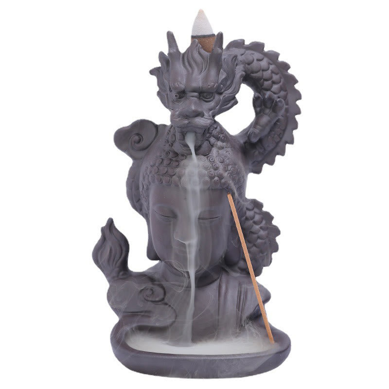 ATELIER-TIBET – Porte-Encens Bouddha Dragon en Argile Pourpre 10,5 cm pour Méditation